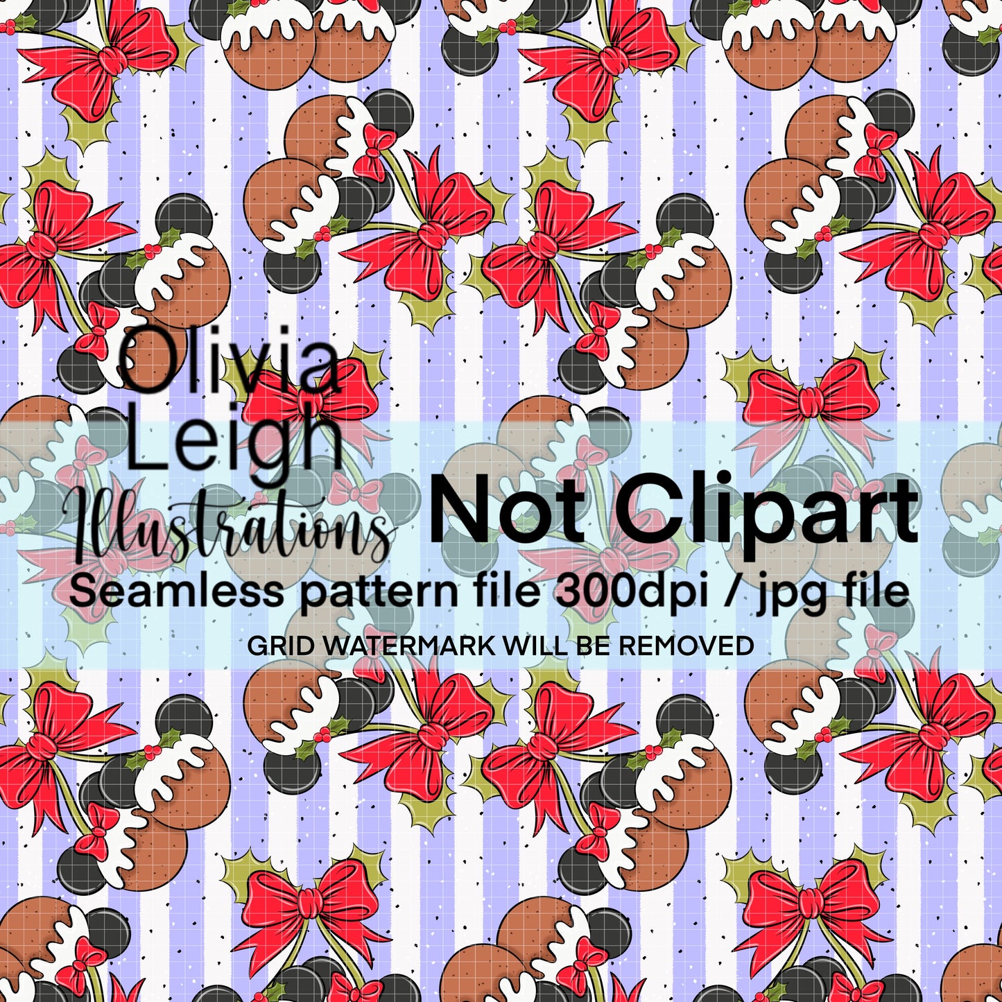 Mouse Christmas Puddings Cherries Seamless Pattern