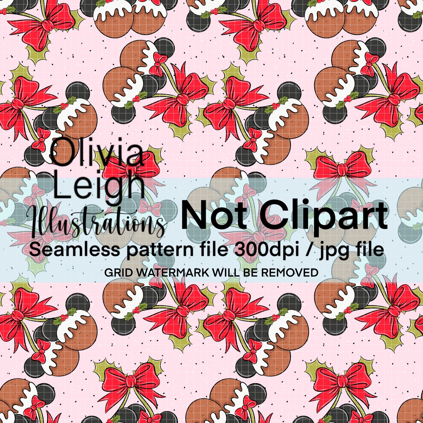 Mouse Christmas Puddings Cherries Seamless Pattern
