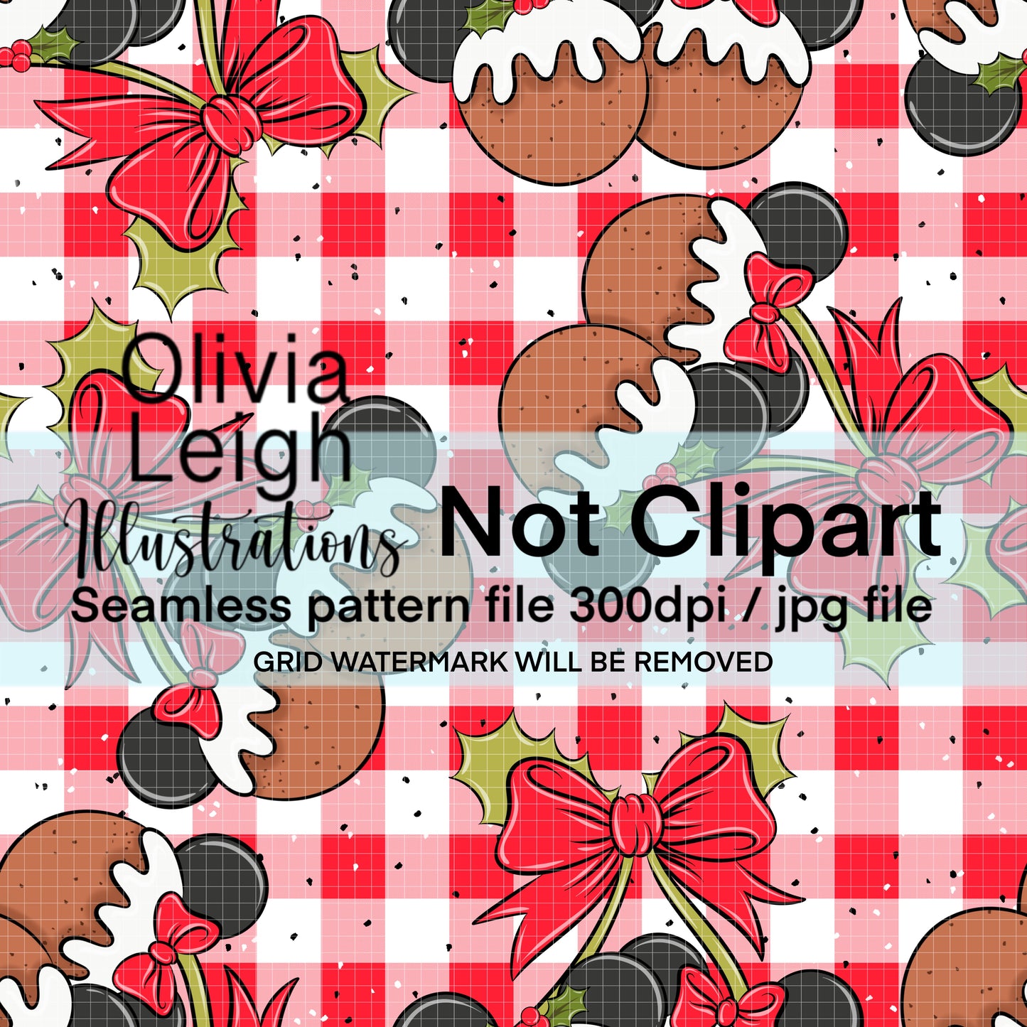 Mouse Christmas Puddings Cherries Seamless Pattern