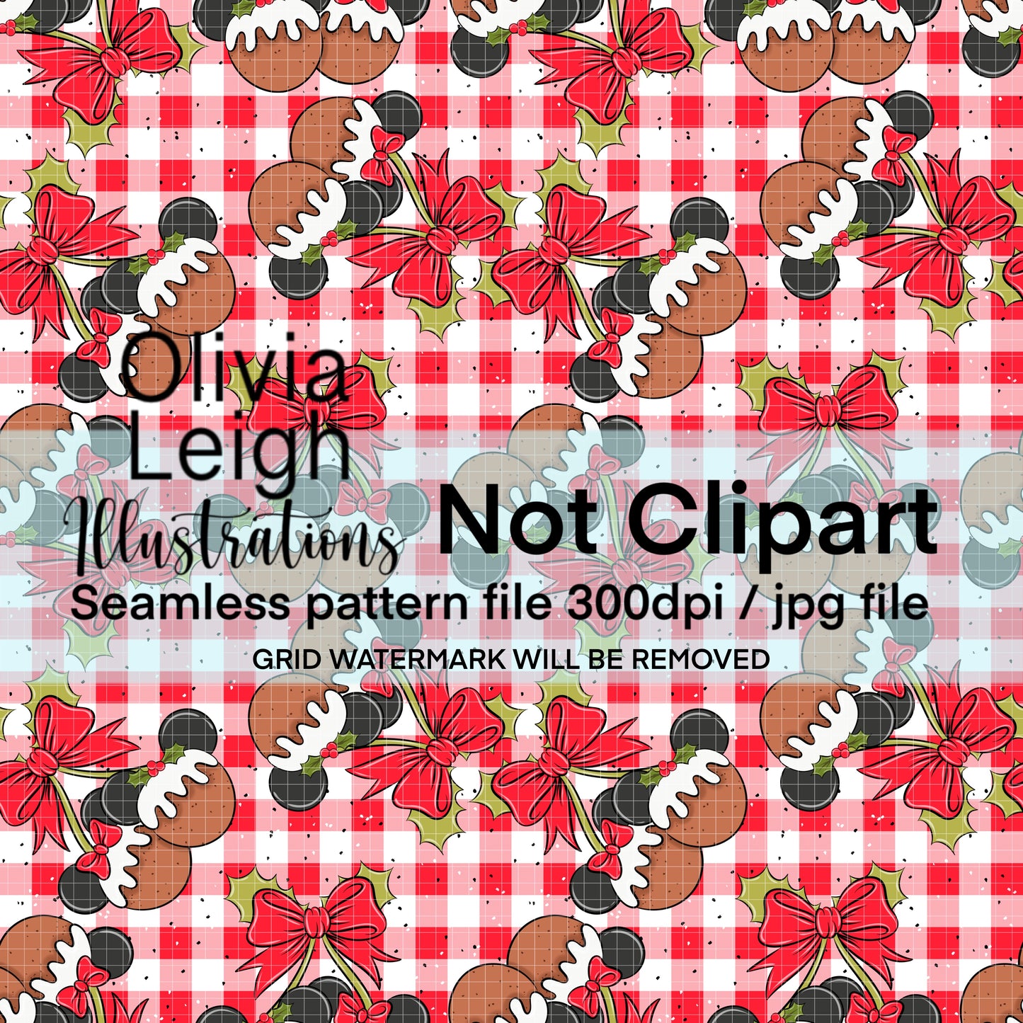 Mouse Christmas Puddings Cherries Seamless Pattern