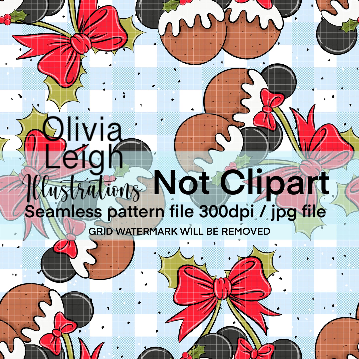 Mouse Christmas Puddings Cherries Seamless Pattern