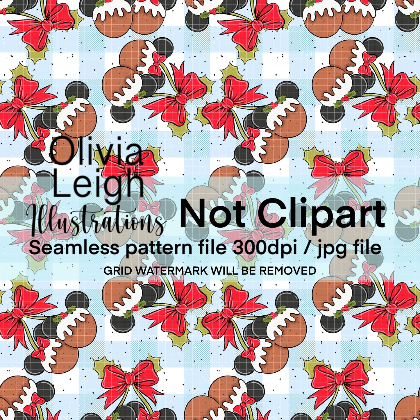 Mouse Christmas Puddings Cherries Seamless Pattern