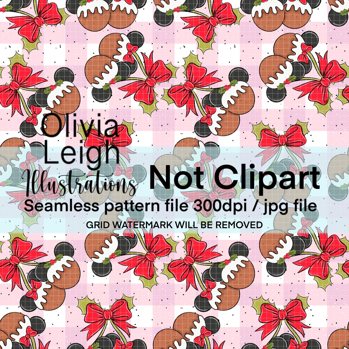 Mouse Christmas Puddings Cherries Seamless Pattern