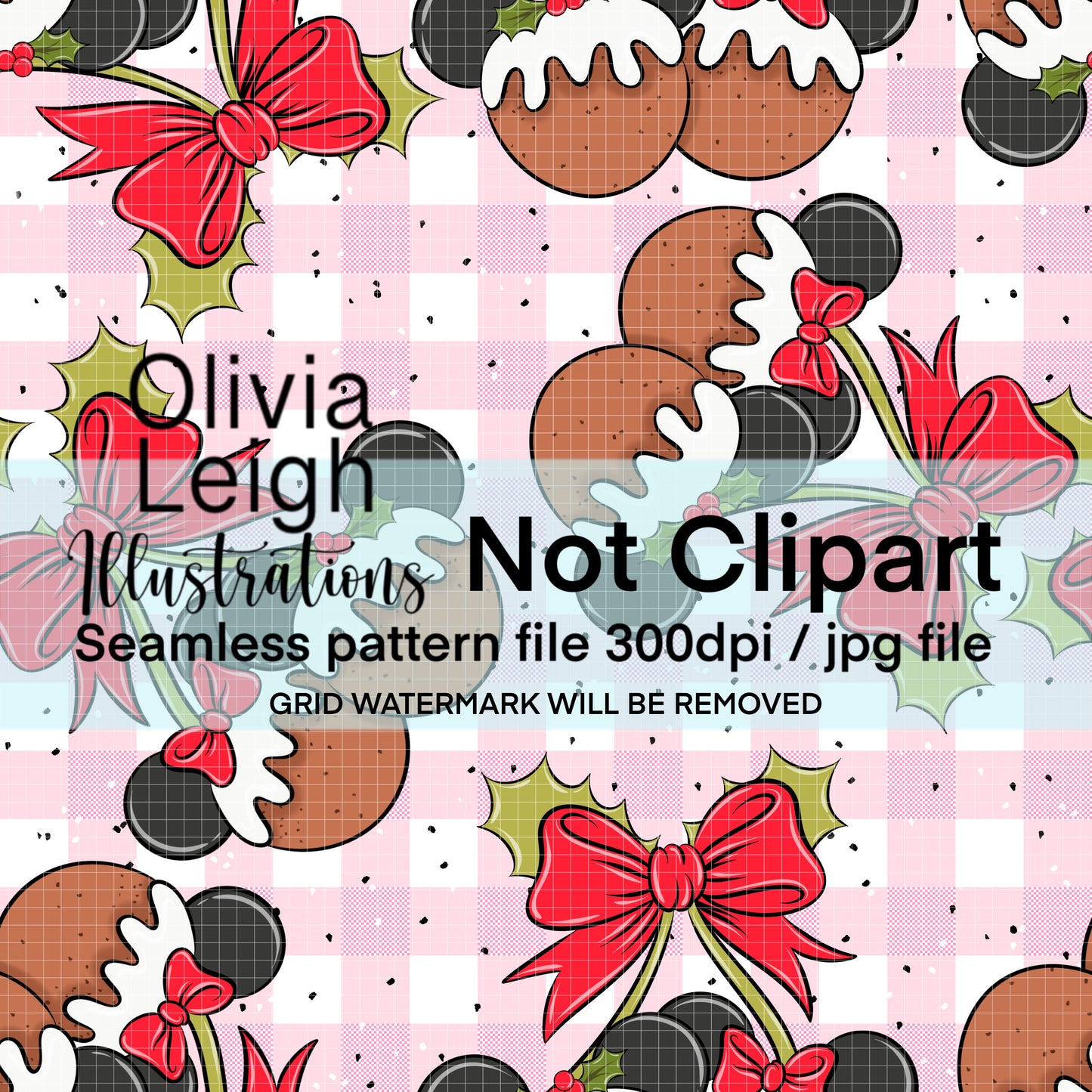 Mouse Christmas Puddings Cherries Seamless Pattern