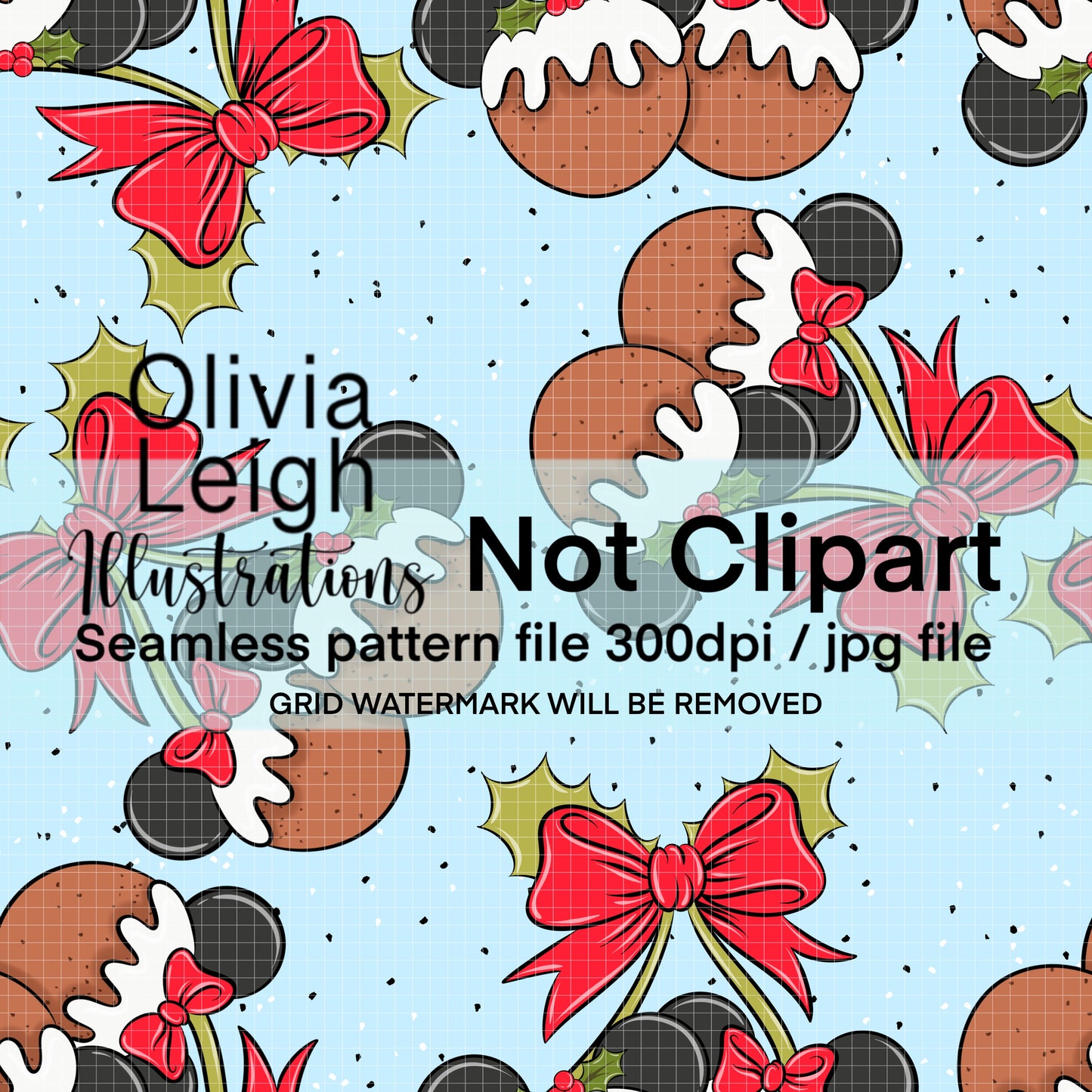 Mouse Christmas Puddings Cherries Seamless Pattern