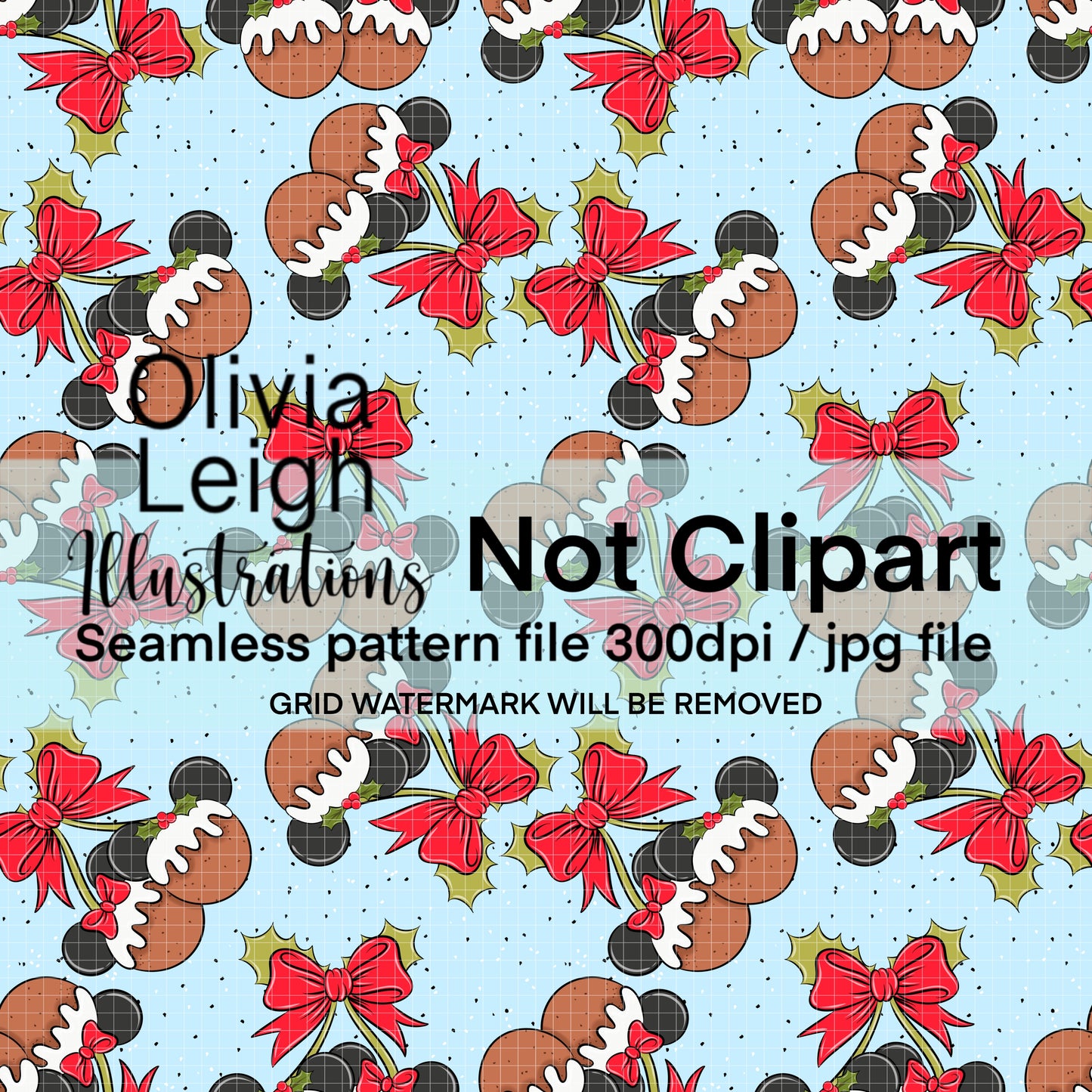 Mouse Christmas Puddings Cherries Seamless Pattern