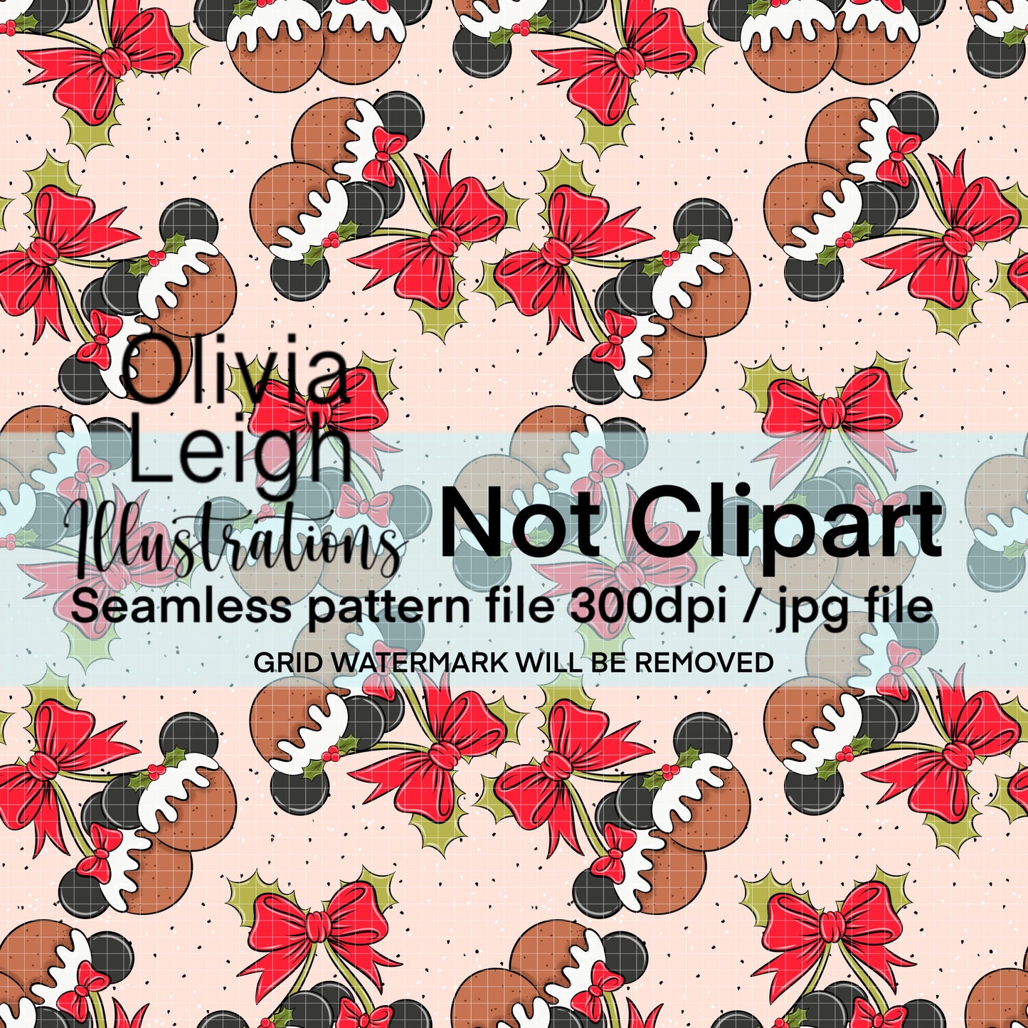 Mouse Christmas Puddings Cherries Seamless Pattern