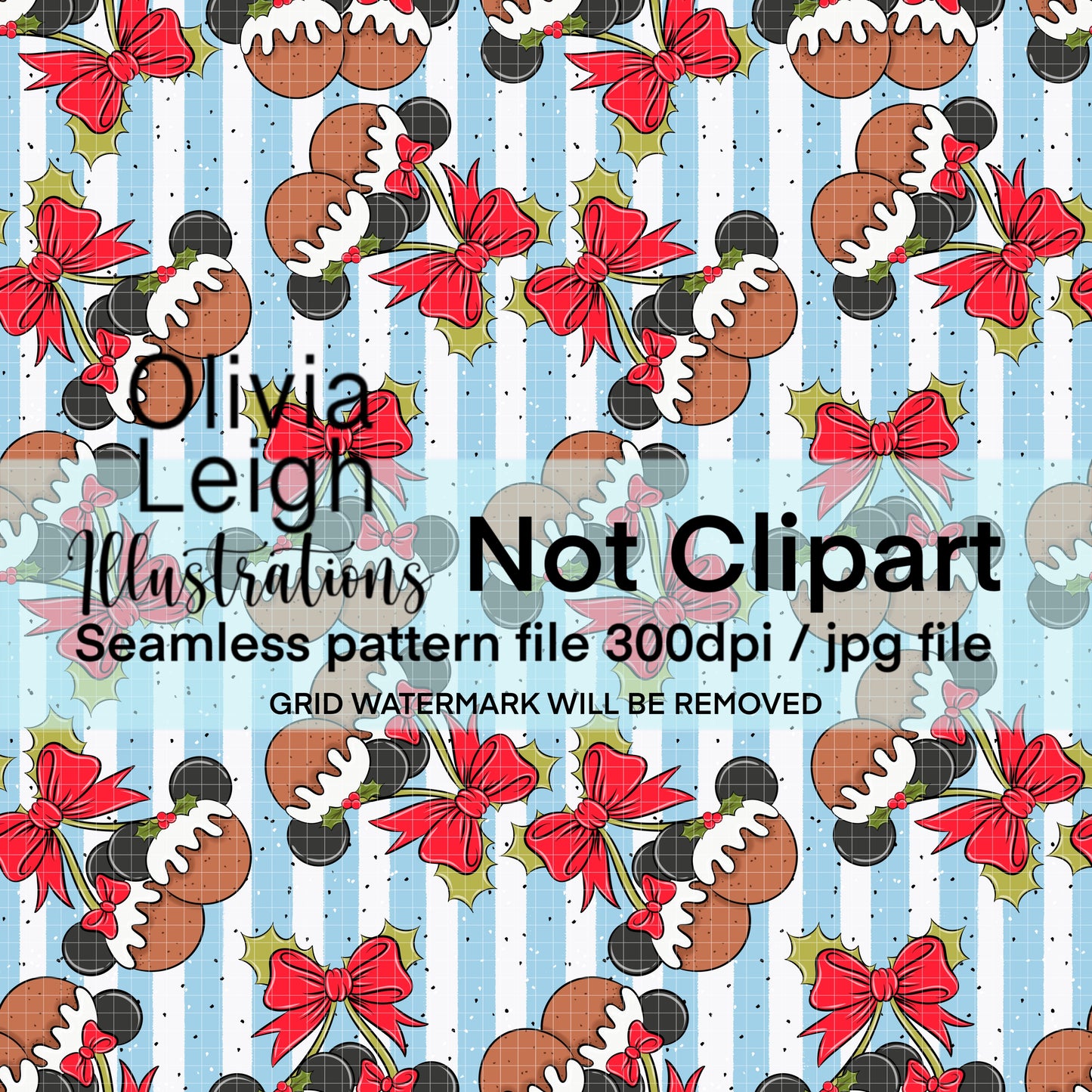 Mouse Christmas Puddings Cherries Seamless Pattern