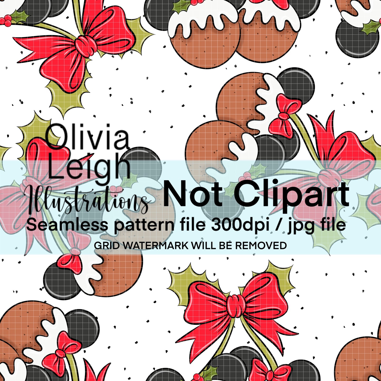 Mouse Christmas Puddings Cherries Seamless Pattern