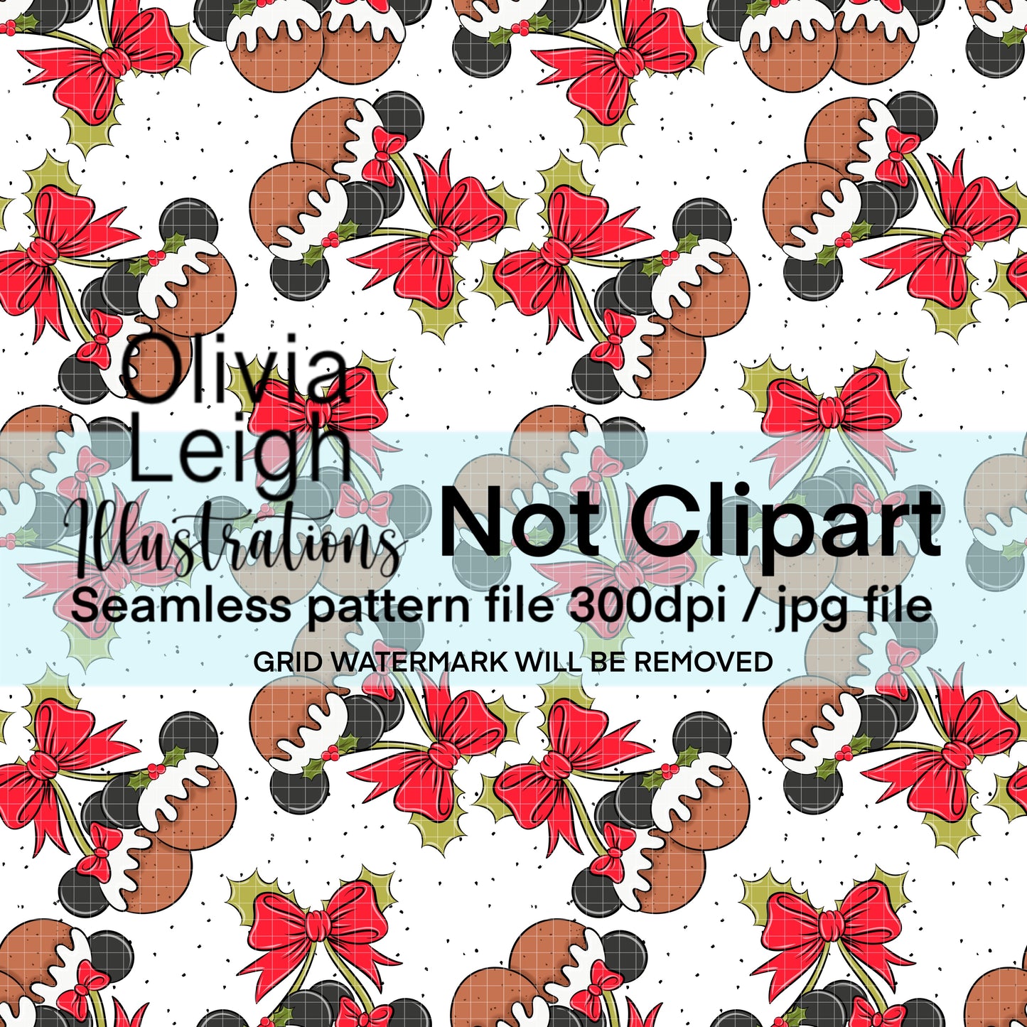 Mouse Christmas Puddings Cherries Seamless Pattern