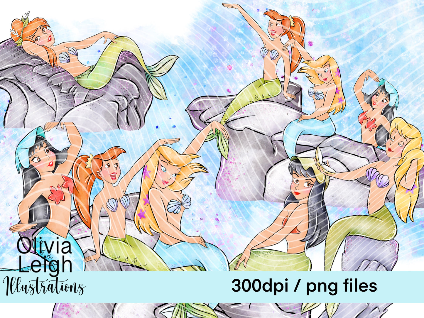 Lagoon Mermaids Clipart Set