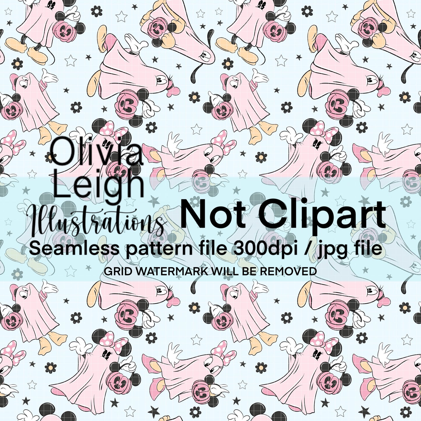 Mouse Halloween Ghosts Seamless Pattern
