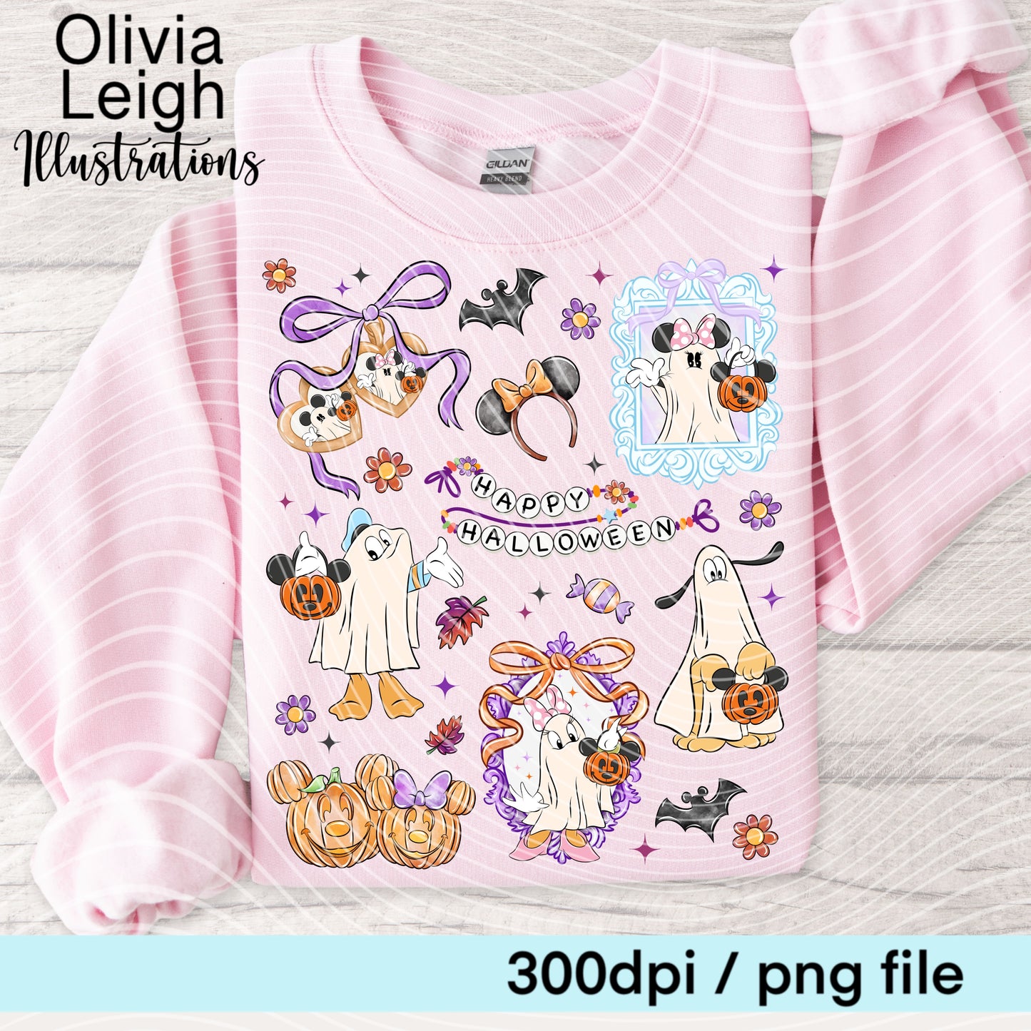 Halloween Mouse Ghosts Frame Locket Shirt Design
