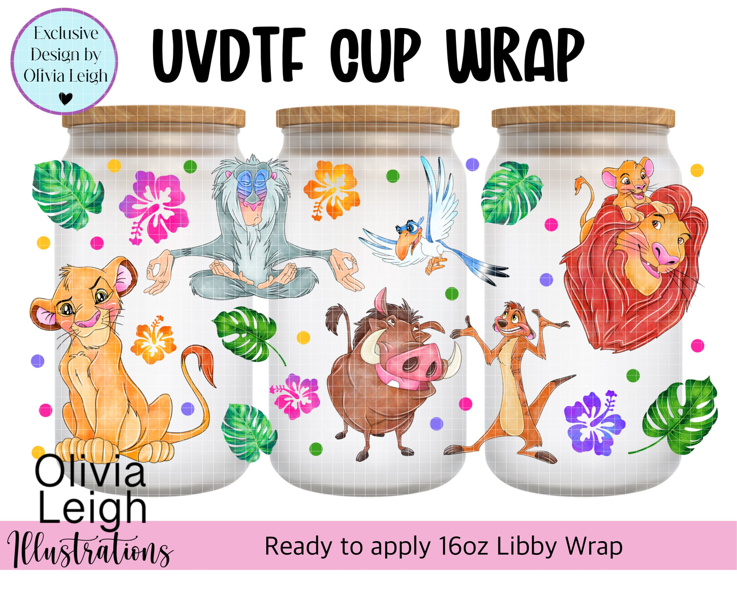 Lion Cartoon Ready To Apply UvDtf Transfer