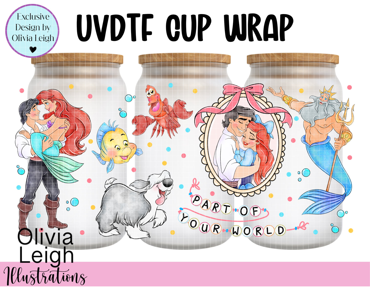 Princess Mermaid Cartoon Ready To Apply UvDtf Transfer