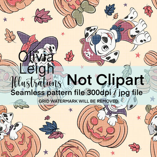 101 Dogs Halloween Seamless Pattern