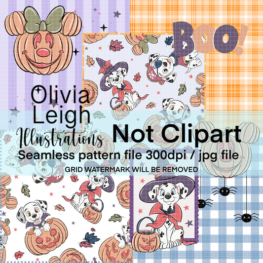 101 Dogs Cute Halloween Seamless Pattern