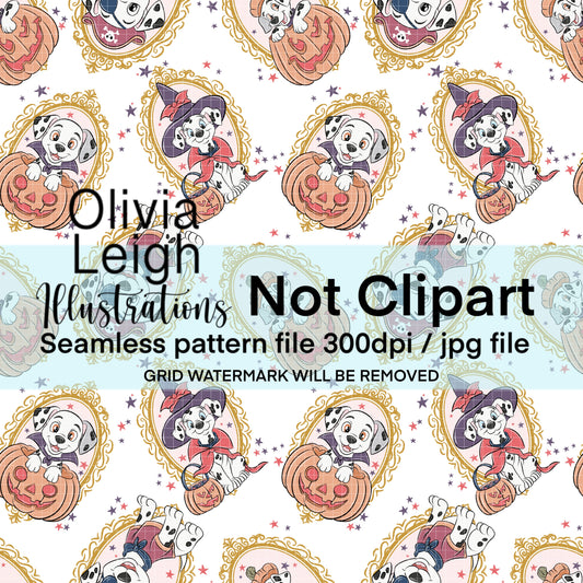 101 Dogs Cute Halloween Seamless Pattern