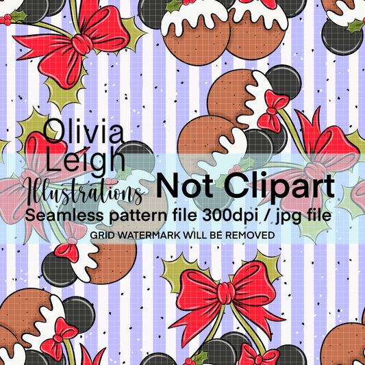 Mouse Christmas Puddings Cherries Seamless Pattern