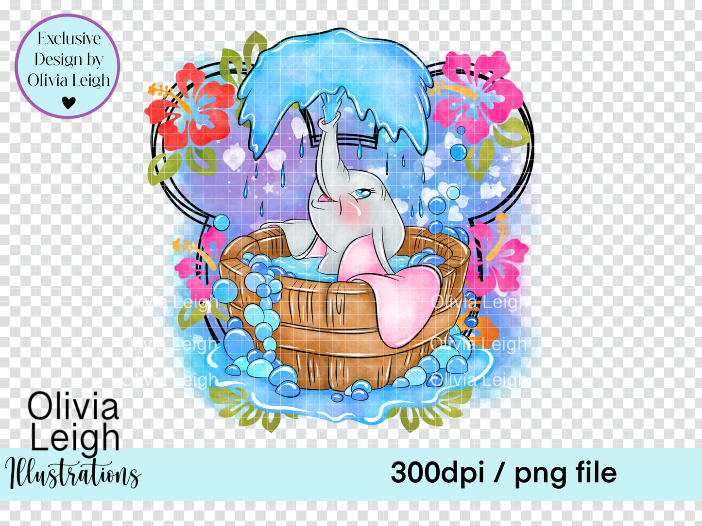 Baby Elephant Floral Clipart