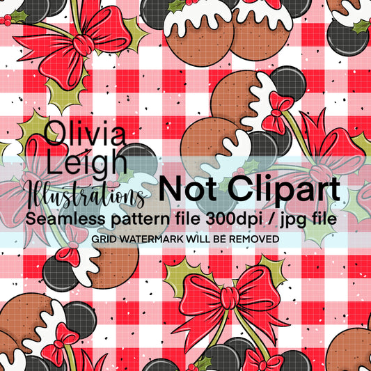 Mouse Christmas Puddings Cherries Seamless Pattern