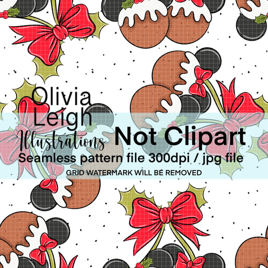Mouse Christmas Puddings Cherries Seamless Pattern