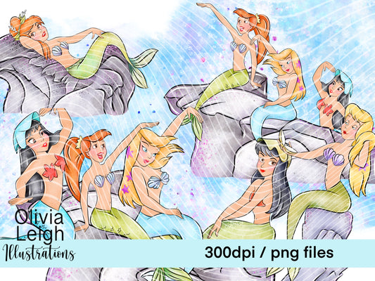 Lagoon Mermaids Clipart Set