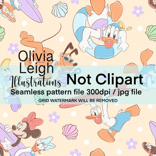 Mouse Summertime Seamless Pattern