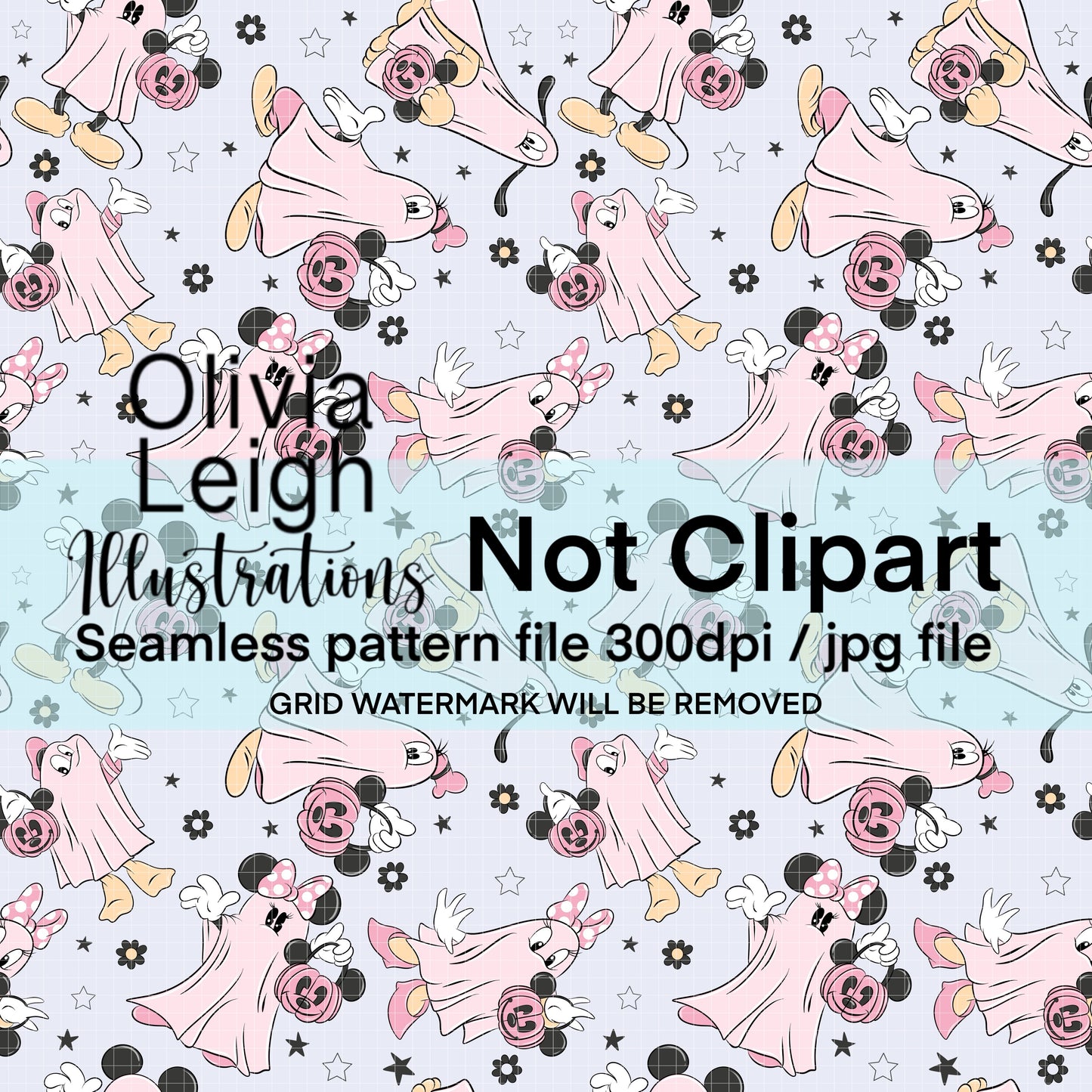 Mouse Halloween Ghosts Seamless Pattern