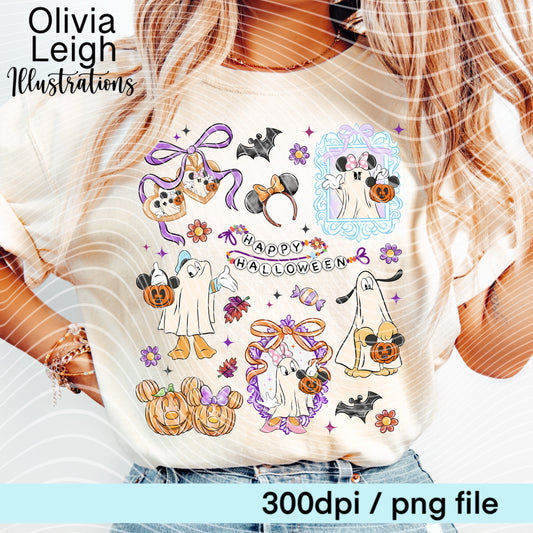 Halloween Mouse Ghosts Frame Locket Shirt Design