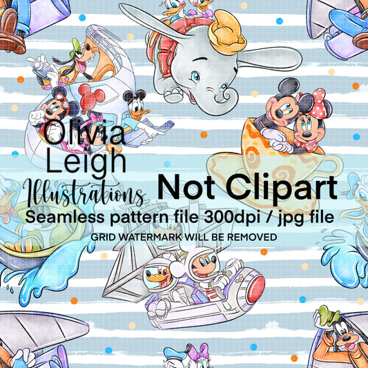 Best Day Ever Theme Park Seamless Pattern