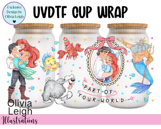Princess Mermaid Cartoon Ready To Apply UvDtf Transfer