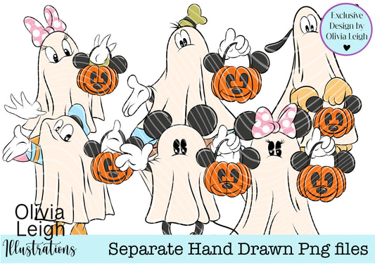 Mouse Halloween Ghosts set