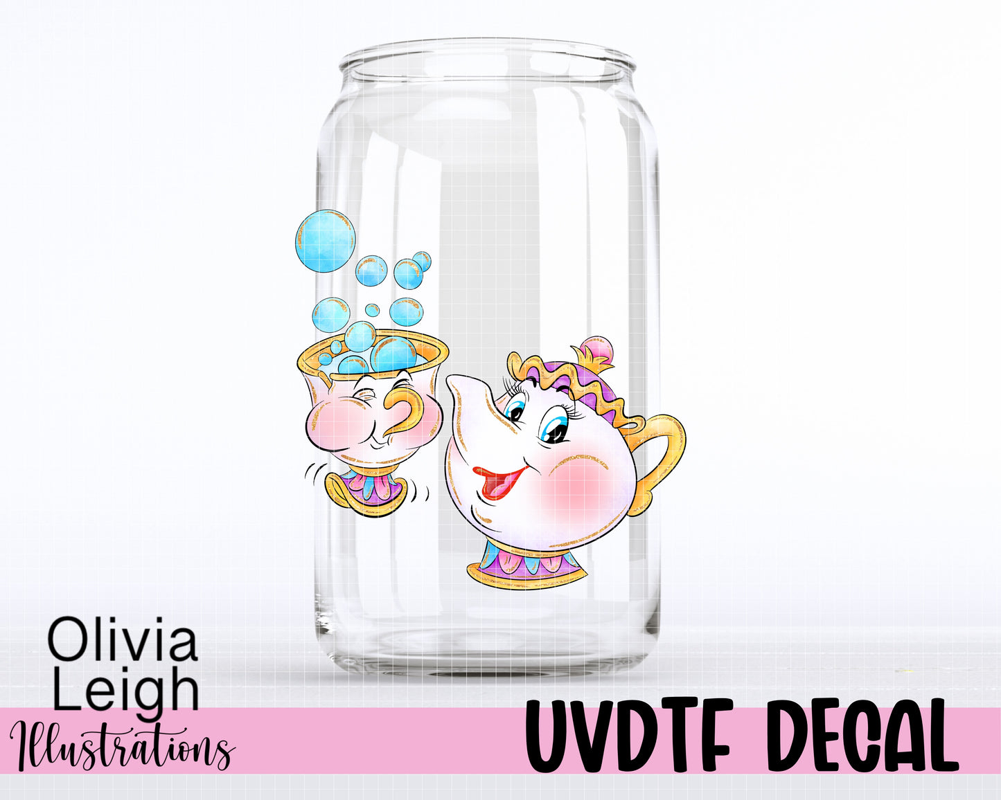 Princess Tea Pot Cartoon Ready To Apply UvDtf Transfer
