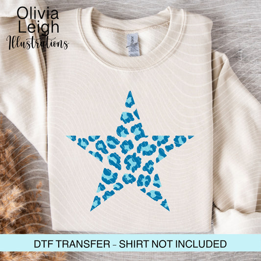 Blue Leopard Print Star Ready to Press Dtf Transfer