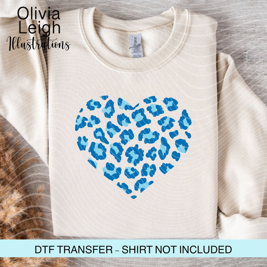 Blue Leopard Print Heart Ready to Press Dtf Transfer