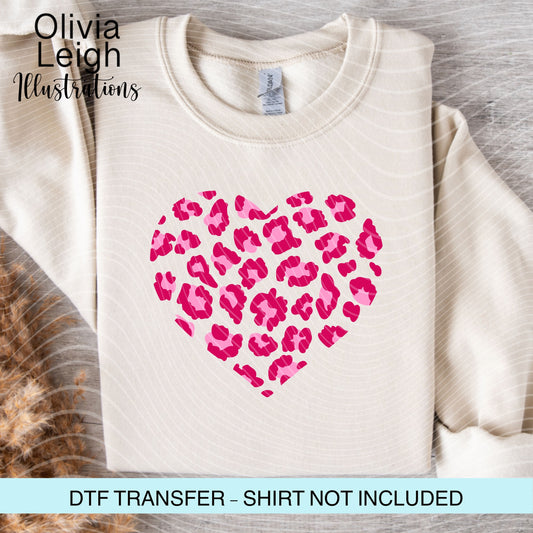 Pink Leopard Print Heart Ready to Press Dtf Transfer